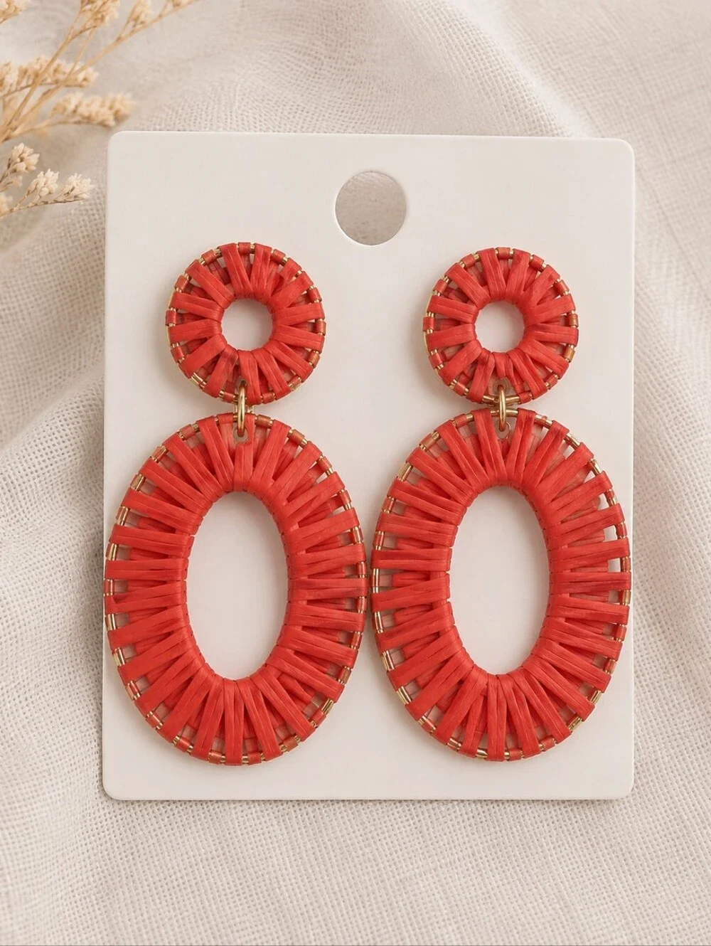 Forever 21 Coral Raffia Oval Drop Earrings - Forever 21